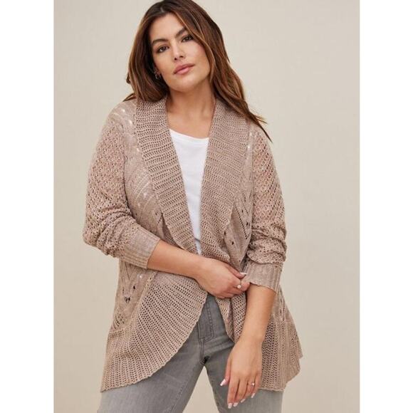 Torrid Pointelle Cardigan Curved Hem  long Sleeve Open Front Loose Knit Sweater - Picture 7 of 9